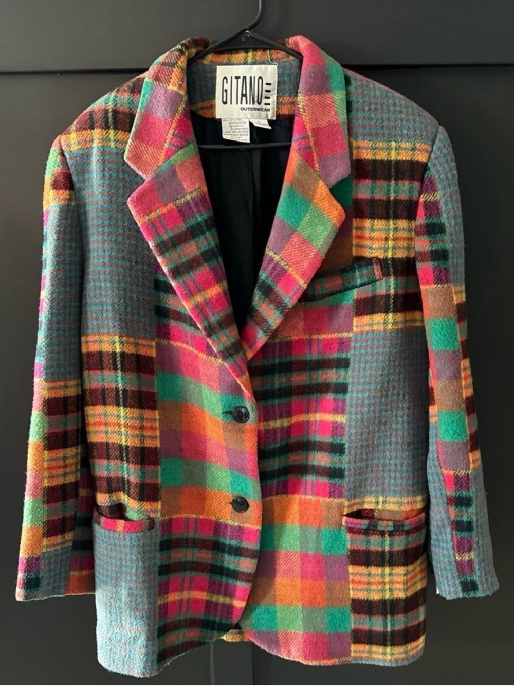 Vintage GITANO Plaid Wool Blend Blazer Size L
